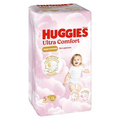 Huggies ultra comfort 5 12-22 кг подгузники 15 шт для девочек 