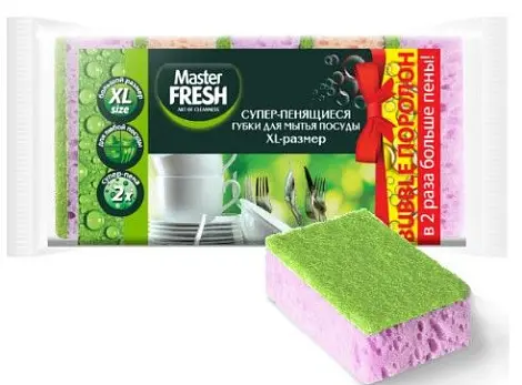 Master FRESH губки для мытья посуды XL поролон 5шт микс яркие цвета