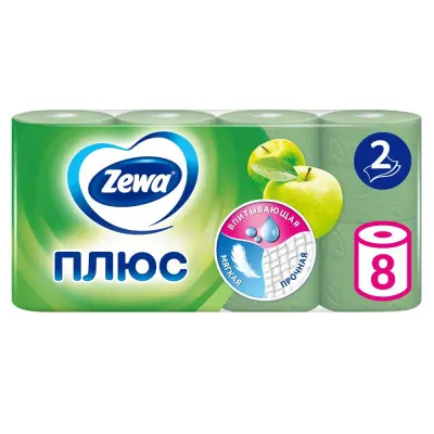 Zewa туалетная бумага плюс 2 х слойная яблоко 8 шт 