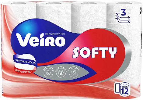 Veiro туалетная бумага 3 х слойная белая 12 шт