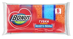 BONUS крупнопористые губки для мытья посуды много пены 5 шт