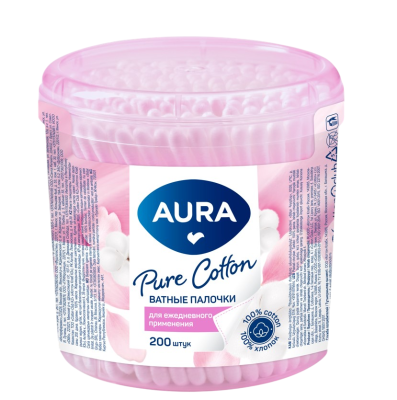 Aura ватные палочки 200 шт стакан 