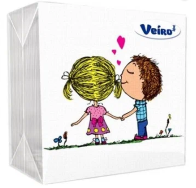 Veiro салфетки 1 слойные с рисунком сердечки love 24*24 50 листов 