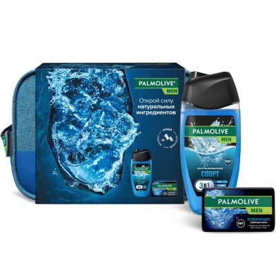 Palmolive пн men спорт и северный океан гель для душа 250 мл+туалетное мыло 90 гр+косметичка 