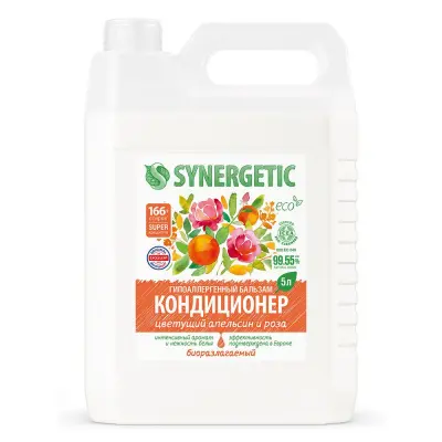Synergetic биоразлагаемый концентрированный гипоаллергенный бальзам кондиционер для белья цветущий апельсин и роза 5 л 