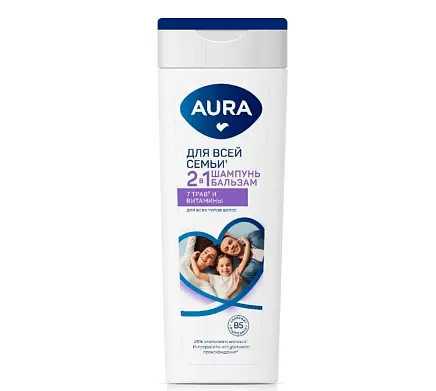 Aura шампунь 2 в1 для всей семьи флакон флиптоп 380 мл