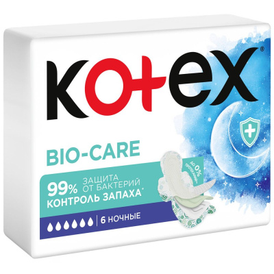 Kotex прокладки гигиенические био кэа ночные 6 шт 
