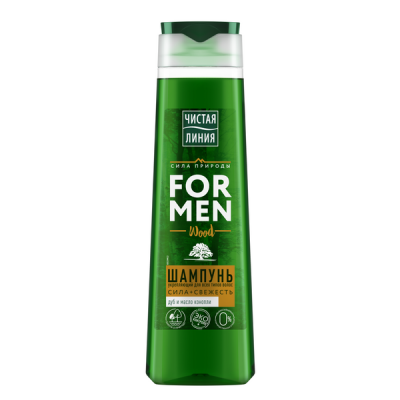 Чистая Линия for men шампунь укрепляющий wood сила и свежесть для всех типов волос дуб и масло конопли 400 мл 