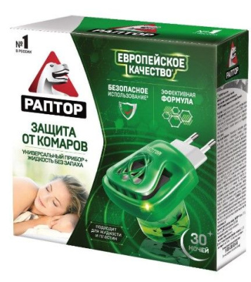 РАПТОР MEGA POWER комплект прибор жидкость от комаров 30 ночей 