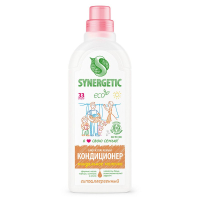 Synergetic кондиционер ополаскиватель для белья миндальное молочко 1 л 33 стирки 