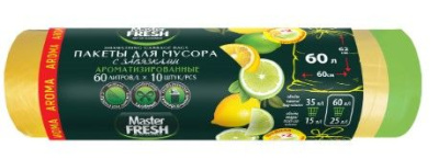 Master FRESH пакеты для мусора aroma lemon 60л 10шт с завязками 14мкм желтые 