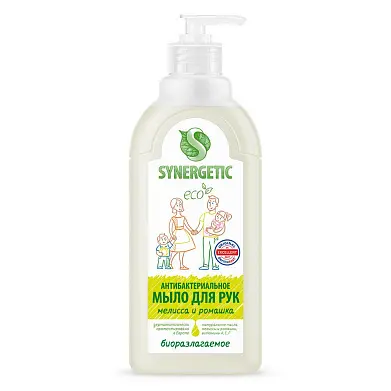 Synergetic мыло жидкое мелисса и ромашка чистота и ультразащита 99,9% 0,5 л