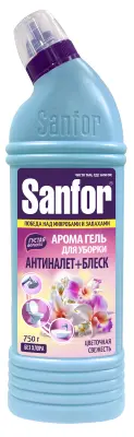 Sanfor арома гель для чистки сантехники антиналет + блеск без хлора цветочная свежесть 750 г 