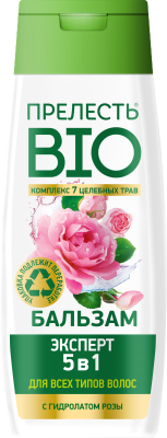 ПРЕЛЕСТЬ-БИО Бальзам для волос поврежденных и секущихся с гидролатом розы 5 в 1, 250 мл 