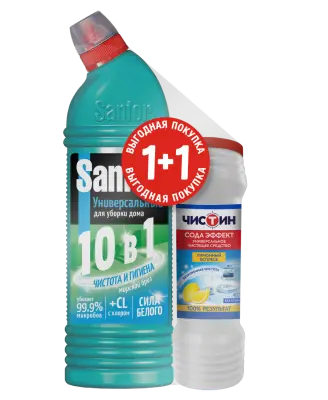 Набор sanfor 10 в1 средство для чистки и дезинф морской бриз 750 мл+чистин 400 лимонный всплеск промо 