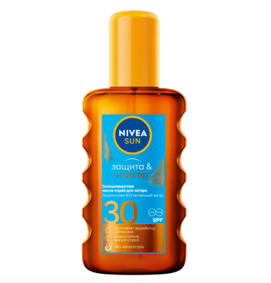 Nivea масло спрей для загара солнцезащитное защита и загар сзф 30 200 мл 