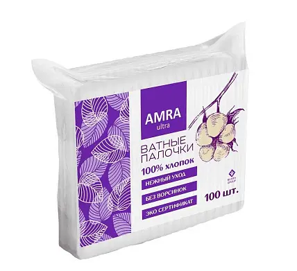 Amra ватные палочки в пакете 100 шт