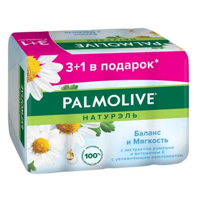 Palmolive натурэль мыло туалетное твердое баланс и мягкость с экстрактом ромашки и витамином е промоупаковка 4 х 90 г 