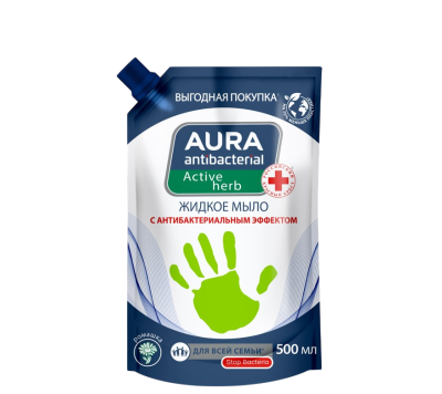 Aura жидкое мыло с антибактериальным эффектом ромашка дой пак 500 мл 