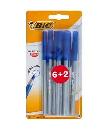 Bic ручка раунд стик экзакт 0.28 мм син блист 6+2 шт