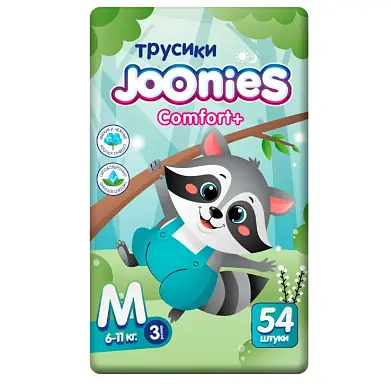 Joonies comfort+ подгузники трусики размер m 6-11 кг 54 шт
