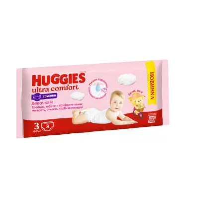 Huggies ultra comfort 3 6-11 кг трусики подгузники 3 шт для девочек 