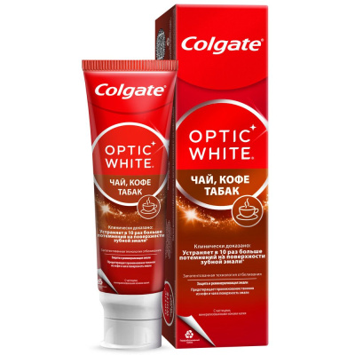 Colgate optic white зубная паста чай кофе табак отбеливающая с натуральными маслами мяты 75 мл 