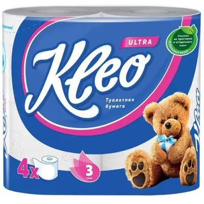 Kleo Ultra туалетная бумага 3х-слойная 4рулона (белая) 