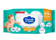 Aura влажные салфетки для детей солнце и луна c экстрактом липы 100 шт с крышкой