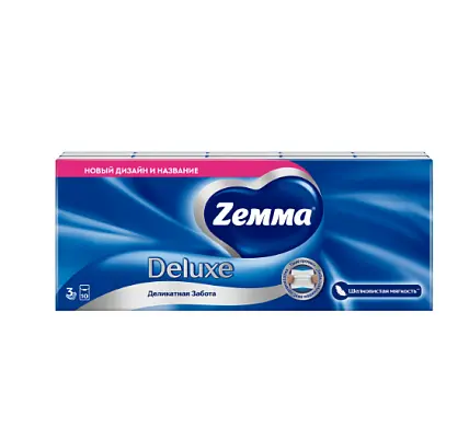 Zemma носовые платочки delux 3 х слойные 1 шт =1 пачка 1 уп по 10 платочков