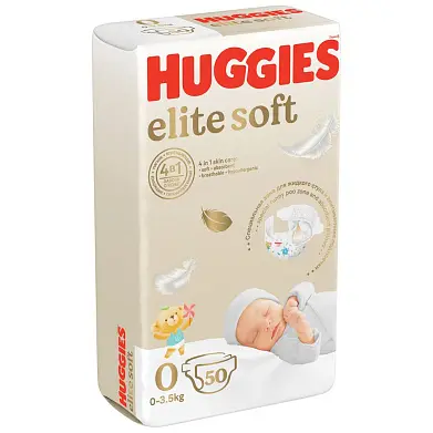 Huggies Soft подгузники для новорожденных до 3,5 кг 0+ размер 50 шт