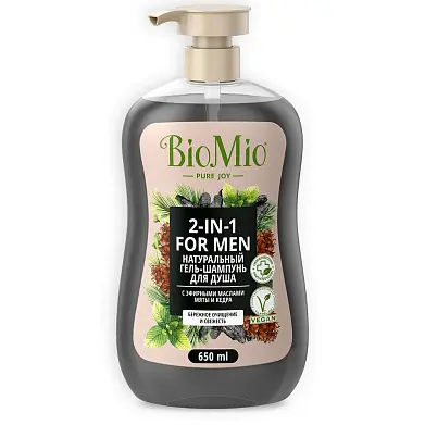 BioMio Bio body hair мята и кедр гель шампунь мужской для душа 650 мл экспортный вариант