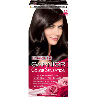 Garnier Color Sensation стойкая крем краска для волос оттенок 3.0 роскошный каштановый 