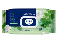 Aura влажные салфетки освежающие big с крышкой 120 шт