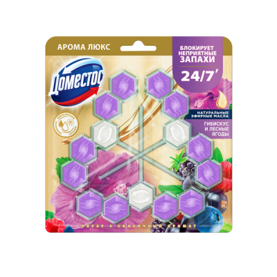 Доместос арома люкс трио арома блок для очищения унитаза сказочный аромат блокировка неприятного запаха 3 x 50 гр 