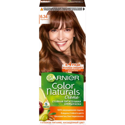 Garnier стойкая питательная крем краска для волос color naturals оттенок 6.34 карамель 