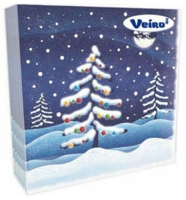 Вейро салфетки 3 слойные с рисунком зима омела 33*33 20 листов 