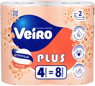 Veiro бумага туалетная plus 2 х слойная белая 4 шт 