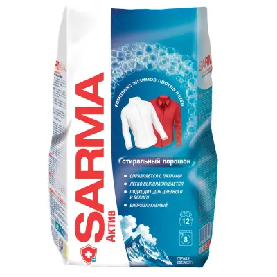 Сарма актив стиральный порошок автомат горная свежесть 800 г 