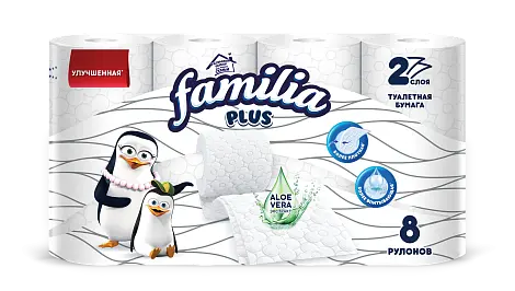 Familia Plus туалетная бумага белая двухслойная 8 шт