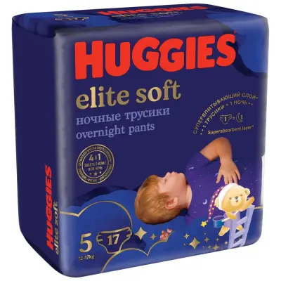 Huggies Soft подгузники трусики ночные 12-17 кг 5 размер 17 шт 