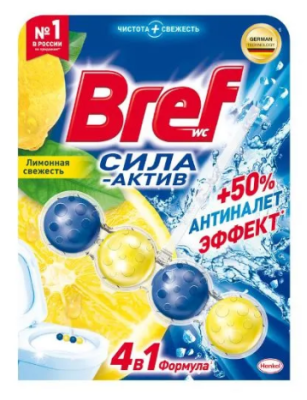 Bref сила актив лимонная свежесть чистящий блок для туалета 50 г 