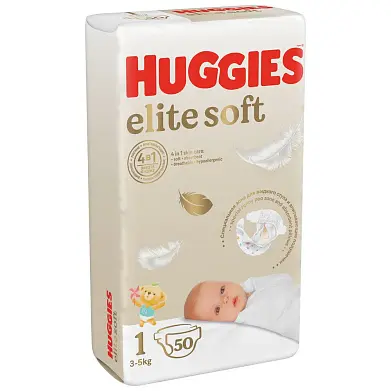 Huggies Soft подгузники для новорожденных 3-5 кг 1 размер 50 шт