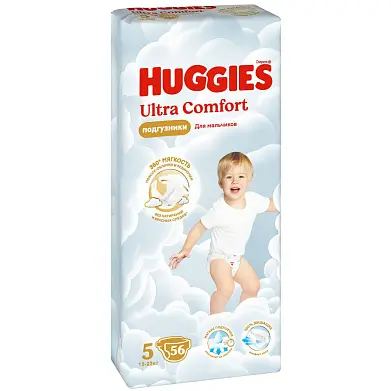 Huggies ultra comfort 5 12-22 кг подгузники 56 шт для мальчиков
