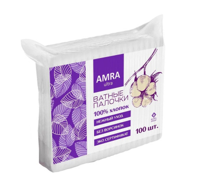 Amra ватные палочки в пакете 100 шт 