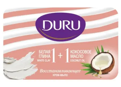 Duru туалетное мыло 1+1 Белая глина и Масло кокоса Soft 80г 