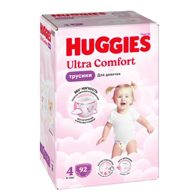 Huggies ultra comfort 4 9-14 кг трусики подгузники 92 шт для девочек 