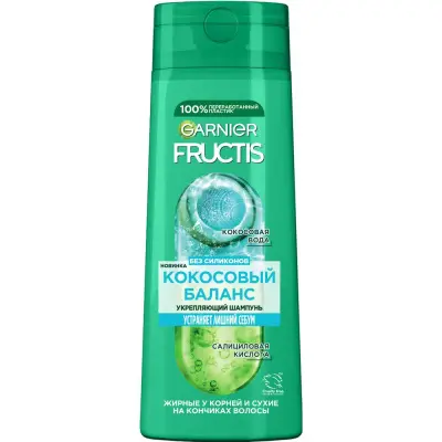 Fructis укрепляющий шампунь кокосовый баланс для волос жирных у корней и сухих на кончиках 250 мл 