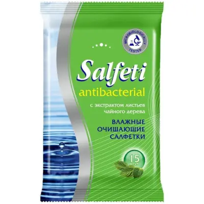 Salfeti №15 влажные салфетки антибактериальные с экстрактом листьев чайного дерева 