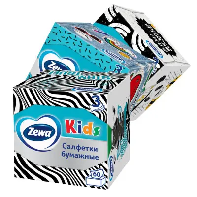 Zewa салфетки для лица 3 х слойные зоопарк 60 шт куб 
